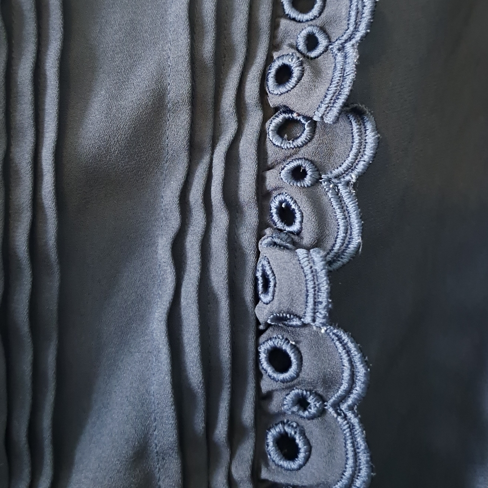 Navy Blue Express Button Up Blouse with Detailed Front - Picture 2 of 6